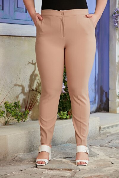 RMG Beli Lastikli Paça Yırtmaç Detaylı Büyük Beden Kumaş Pantolon