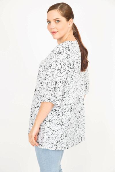 Şans Women's Bone Large Size Woven Viscose Fabric Front Buttoned Short Sleeve Blouse 65n35879