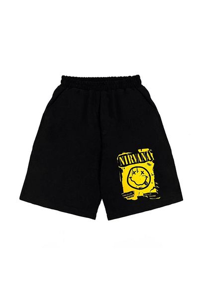 Touz Unisex Μαύρο χτενισμένο βαμβακερό σορτς Nirvana Smile