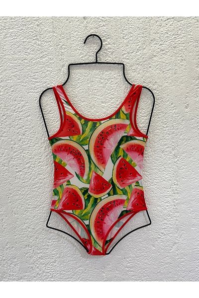 Rs Ramuni Girl's Swimsuit Watermelon Sliced Red Patterned Digital Printed Sea Pool Swimsuit
