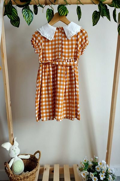 DFN Rochie în carouri cu guler pentru bebeluși