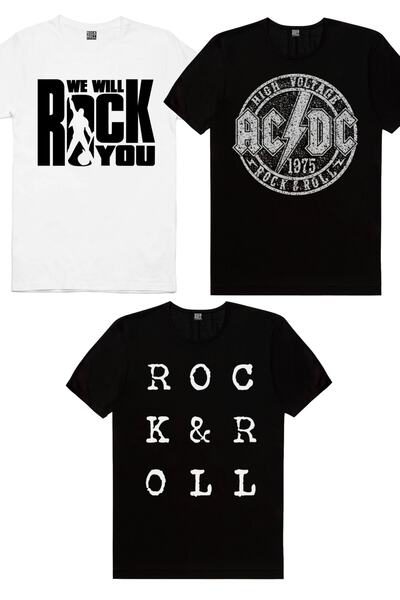 ROCKANDROLL Alphabet Rock, Acdc Black in Flat, Just Rock You White Tricou pen...