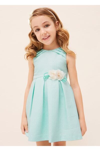 MAYORAL Синя рокля с апликации на цветя за 2-9 години