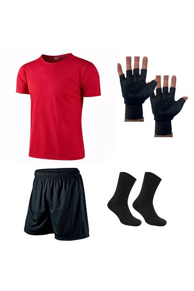 parypary Sports Set Fitness Dry Touch T-Shirt Sports Shorts Weight Gloves And Sports Socks Set