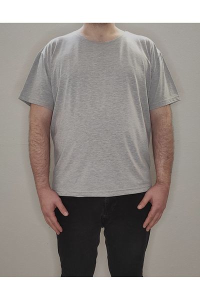 Bomenti Life Melange Gray Men's Plus Size Comfortable Regular -Normal Fit Basic Crew Neck T-Shirt