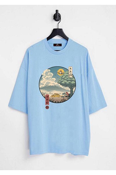 Buğraterzimoda T-shirt Totoro Anime Printed Unisex Baby Blue Oversize
