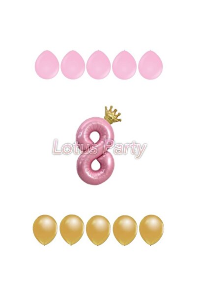 LOTUS PARTY 8 سنوات من العمر بالون الذهب الملك المتوج باللون الوردي والوردي -...