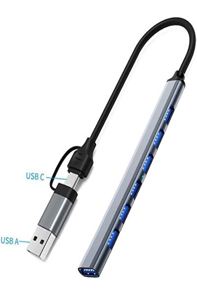 Coverzone Type-c Usb 3.0 7 Portlu Hub Otg Çoğaltıcı Pc Telefon Uyum Veri Aktarımı Mouse Klavye Bağla
