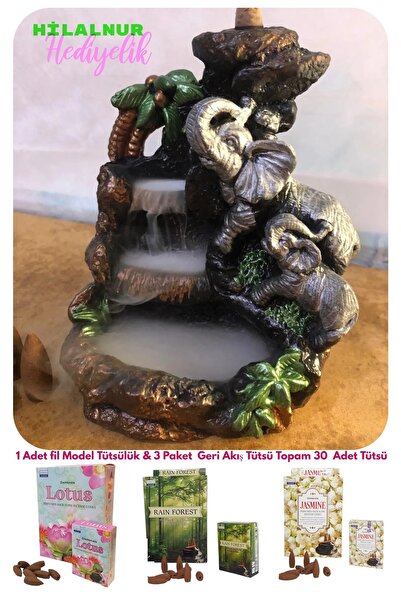 Hilalnur Hediyelik Fil Figürlü Şelale Tütsülük & 30 Adet Tütsü