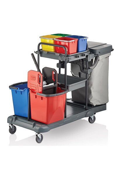 Ceymop Plastik Kat Arabası Çift Kovalı Çöp Toplamalı Dört Kovalı Brandalı