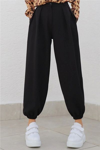 Trn JNS Pantaloni cu balon cu talie înaltă pentru femei Olien Black, cu talie elastică