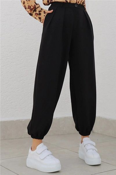 Trn JNS Pantaloni cu balon cu talie înaltă pentru femei Olien Black, cu talie elastică