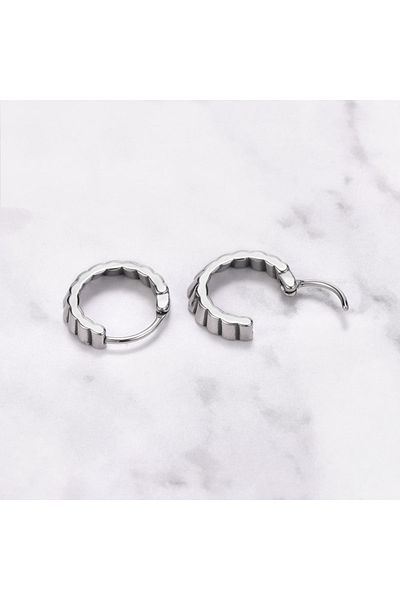 Viking Striped Modern Design Ring Snap Men's 316l Steel Earrings