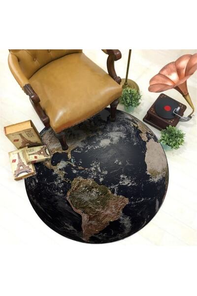 NesaDecor Lacivert 3d Dünya Desenli, Hd Yüksek Kalite Baskı Halısı