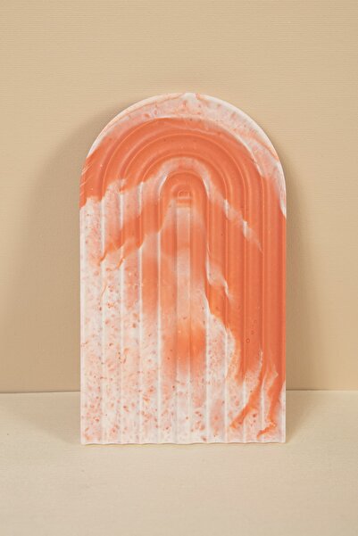 Handmeight Concrete Rainbow Orange White Marble Patterned Coaster / Presentat...