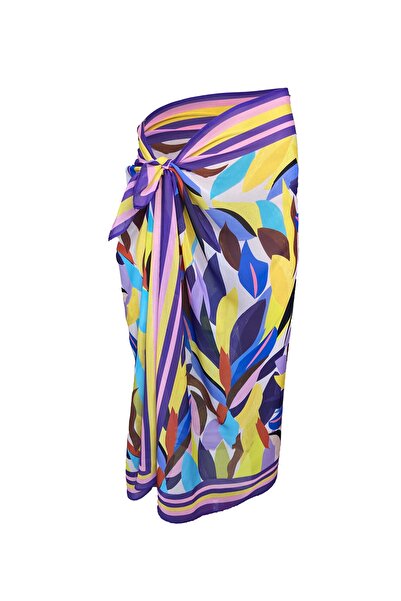 Bolder Emily Purple Tropical Ipek Şifon Pareo