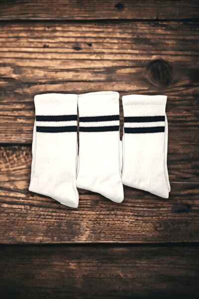 AYMETA TİCARET Унисекс чифт от 3 бели оребрени тенис чорапи