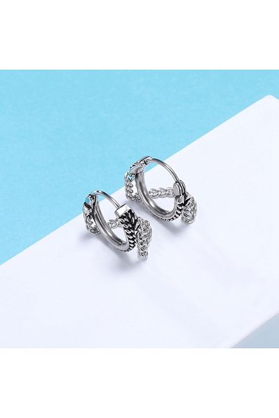 Viking Hoop Punk Biker Men's 316l Steel Earrings with Chain Accessories