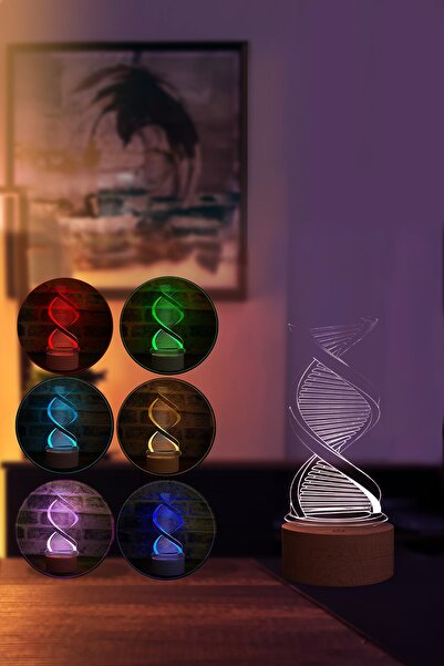 BY-LAMP Dna Figürlü Dekoratif Hediye Led Masa Lambası | 7 Işık Rengi | Ahşap Taban