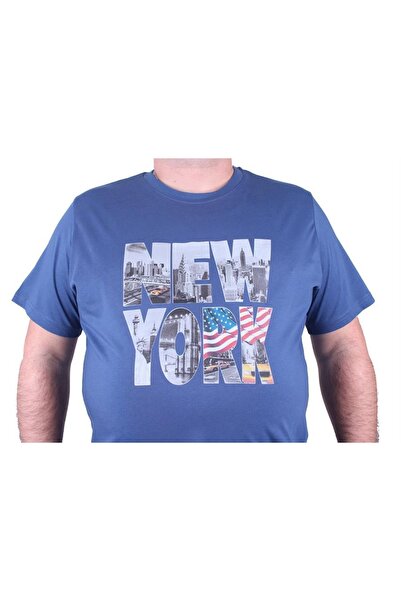 MocGrande Ανδρικό μπλουζάκι με στάμπα μεγάλου μεγέθους New York 23129 Indigo