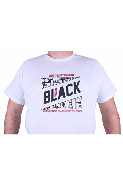 MocGrande Ανδρικό μπλουζάκι με στάμπα μεγάλου μεγέθους Μαύρο 23127 Λευκό