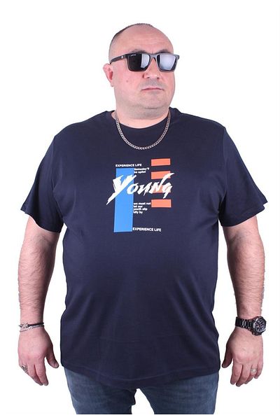 MocGrande Ανδρικό μπλουζάκι με λαιμόκοψη σε μεγάλο μέγεθος Young 23124 Navy Blue