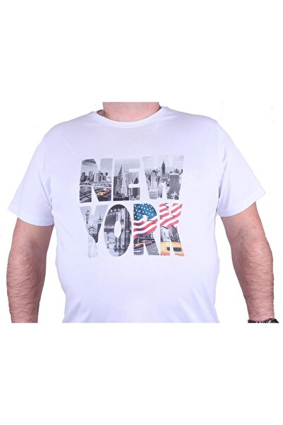 MocGrande Ανδρικό μπλουζάκι με στάμπα μεγάλου μεγέθους New York 23129 Λευκό