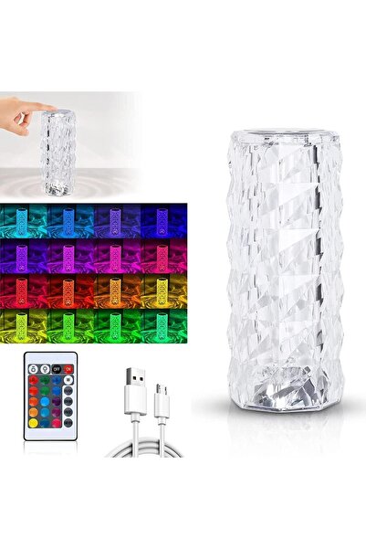 MENFRY Kristal Akrilik Led Masa Üstü Lamba 16 Renk Uzaktan Kumandalı Dokunmatik