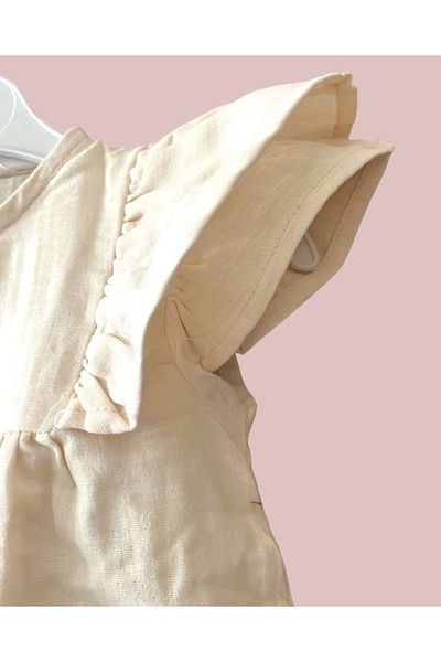 Pink Hippo Kids Muslin Fabric Girl's Summer Dress with Double Flounce Sleeves
