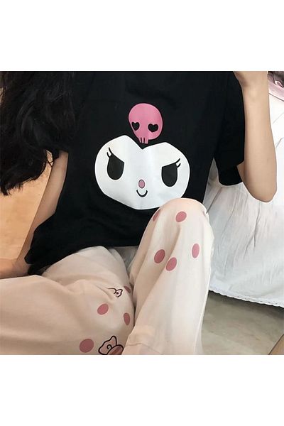 Touz Черна унисекс голяма тениска Kuromi с принт