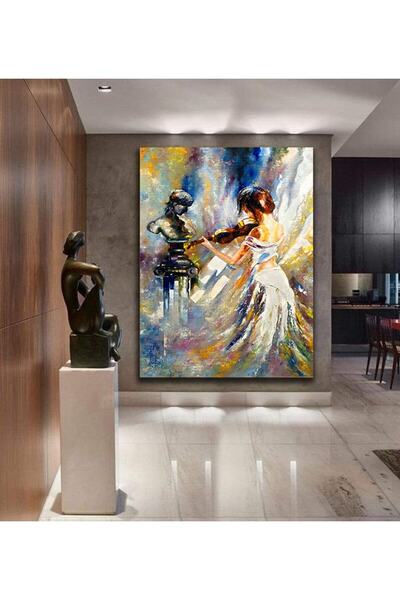 TRADE AYS Yağlı Boya Görünümlü Keman Çalan Kız Kanvas Duvar Tablo