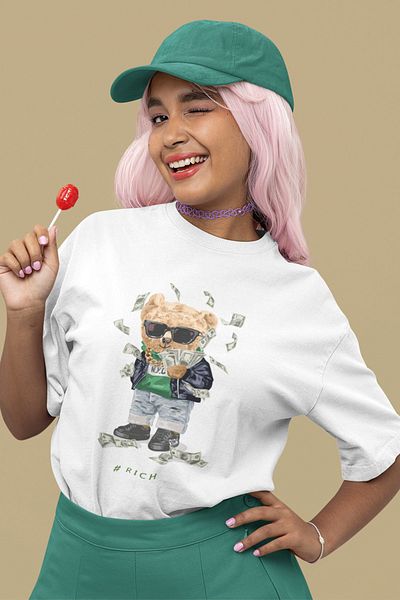 SUNFREE Μπλούζα Rich Teddy Baskılı Unisex Oversize T-shirt
