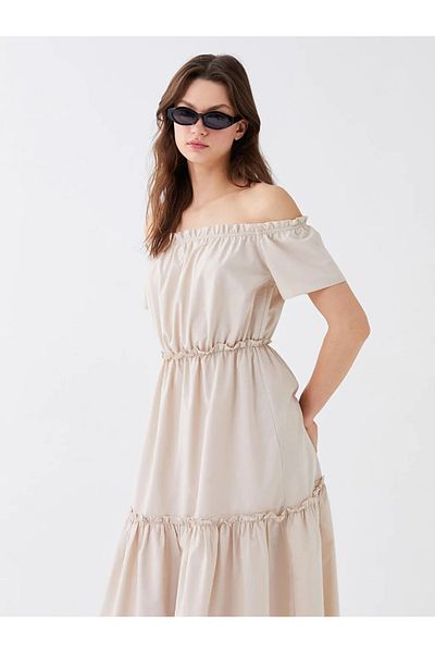 LC Waikiki Γυναικείο φόρεμα Xsıde Boat Neck ίσιο κοντομάνικο