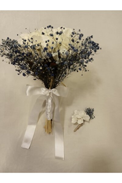 Evsay Lacivert Cipsolu Ortanca Gelin Buketi Yaka Çiçeği 2 Li Set Nişan Çiçeği...