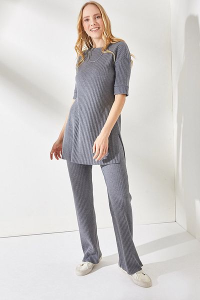 Olalook Anthrazitfarbener Lycra-Anzug mit kurzen Ärmeln für Damen TKM-19000191