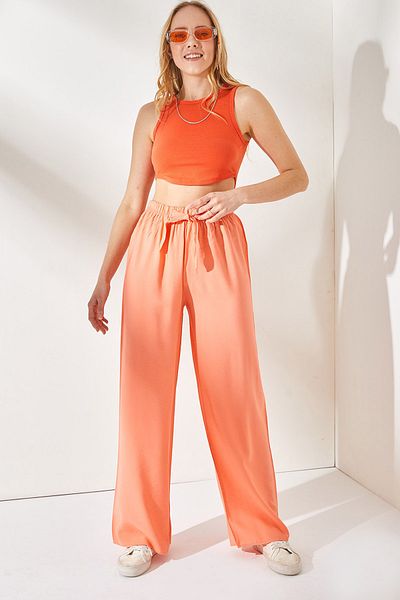 Olalook Women's Salmon Belted Elastic Waist Palazzo Ayrobin Trousers PNT-19000200