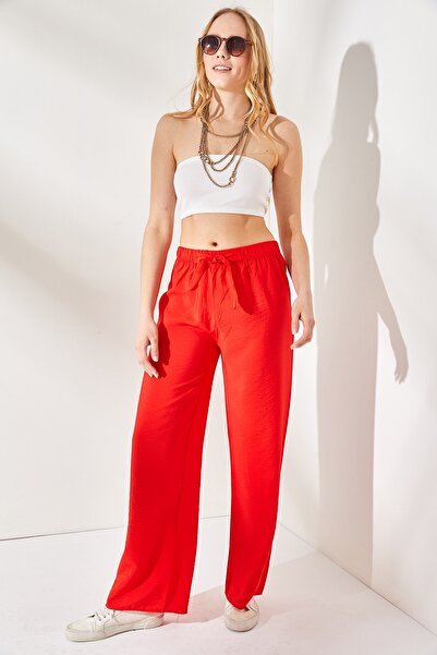 Olalook Kadın Mercan Kuşaklı Beli Lastikli Palazzo Ayrobin Pantolon PNT-19000200