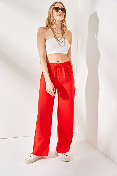 Olalook Kadın Mercan Kuşaklı Beli Lastikli Palazzo Ayrobin Pantolon PNT-19000200