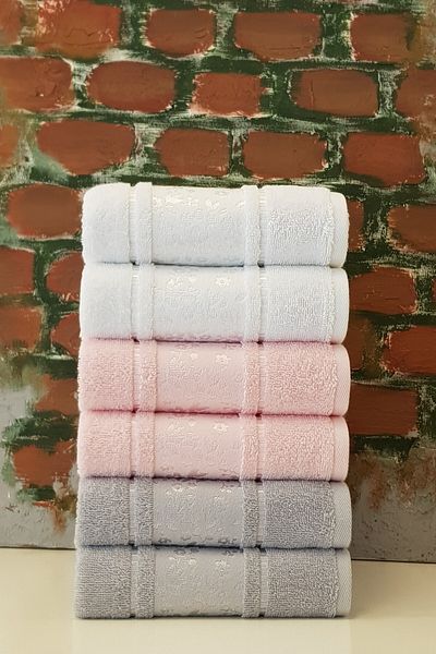 Özdilek Towel 6 Pieces Camellia White Pink Gray - 50x80 Cm