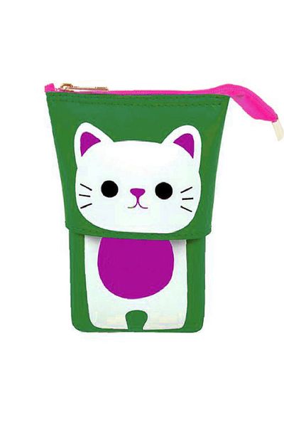 Limmy Μολυβοθήκη Green Cat N Πτυσσόμενη θήκη μολυβιών με ρυθμιζόμενο μέγεθος Jumbo Vegan Δερμάτινη θήκη για στυλό
