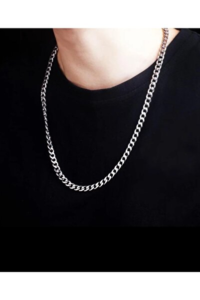 Roe takı aksesuar قلادة سلسلة كلاسيكية من الفولاذ باللون الفضي للرجال