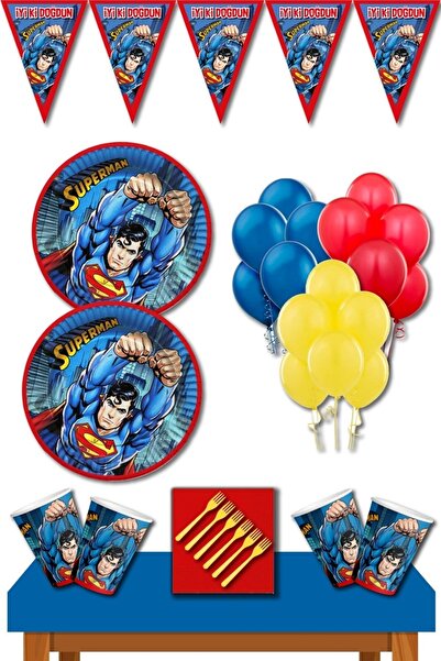 Parti Furyası Süpermen Doğum Günü Konsepti 16 Kişilik Superman Doğum Günü Süs...