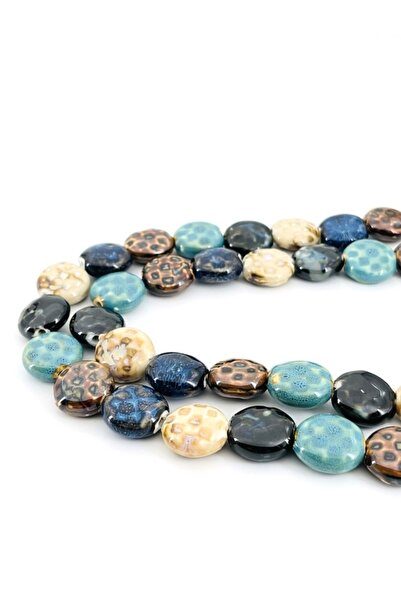 Selvi Konsept Otantik Seramik Takı Boncuğu Yassı Benekli Karışık Renkli 2 Cm 5 Adet