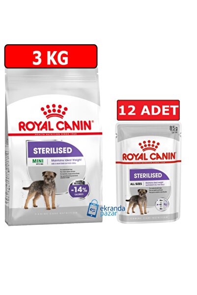 Royal Canin Mini Sterilised Köpek Ikili Paket 3kg Kuru Mama-12 Adet 85gr Pouc...