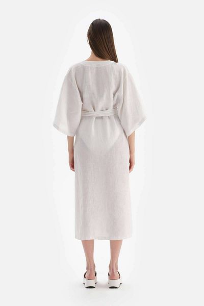 Dagi Weißer langer Kimono aus Leinen