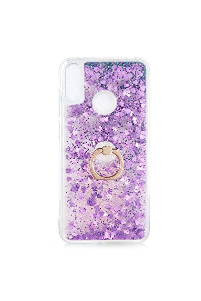 ZM STORE Huawei Y6 2019 Kılıf Renkli Simli Sıvılı Yüzük Standlı Kapak