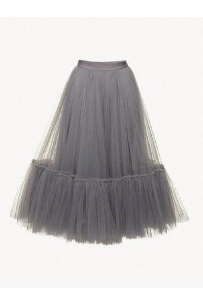 INDRESS Γυναικεία μακριά γκρι τούλινη φούστα