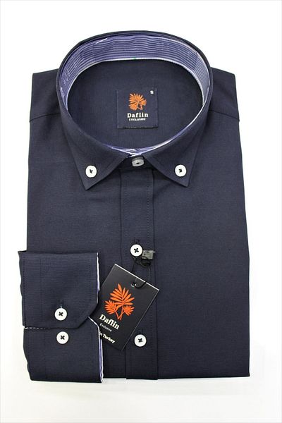 Daflin Slimfit Buttoned Collar Dark Navy Blue Men's Shirt