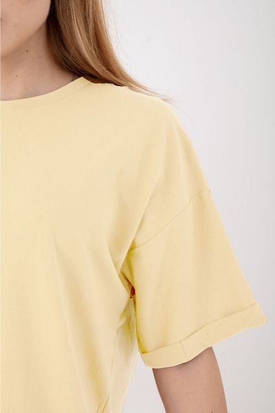 Mad&Calf Γυναικείο μπλουζάκι Basic Unprinted Plain Oversize Loose Loose Cut με διπλό μανίκι