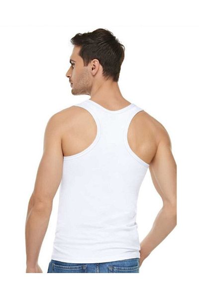 Berrak Men's White 1" piece Lycra Cotton Rambo Athlete Tank Top 1015